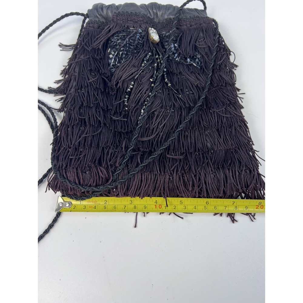 Vintage Flapper Style Black Fringe Evening Bag Rhinestone Beaded Crossbody - Picture 8 of 8